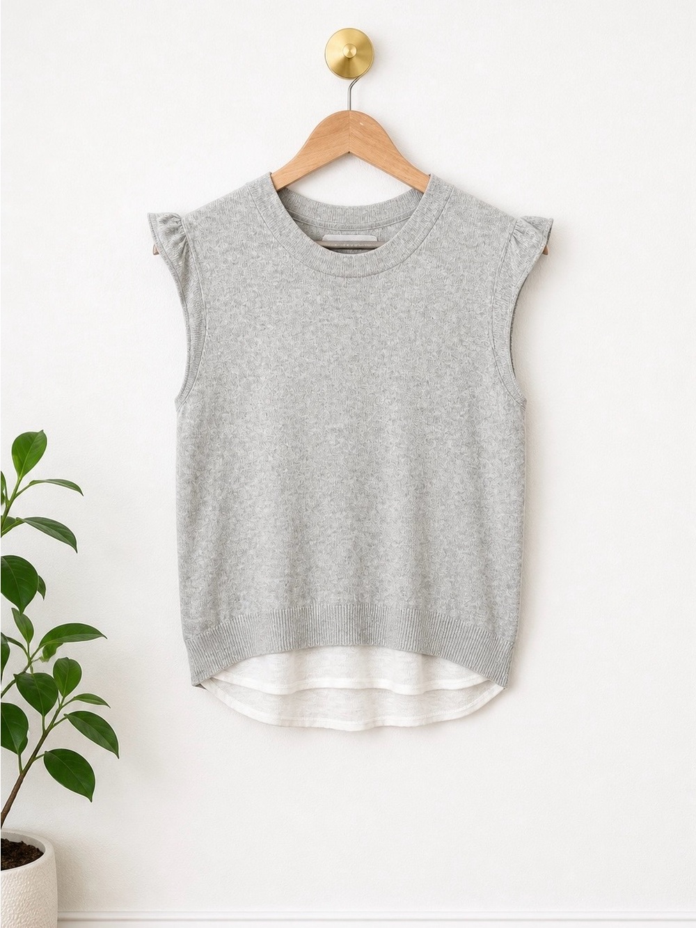 Brochu Walker Layered Sweater Vest Gray Cotton Cashmere Small Minimalist